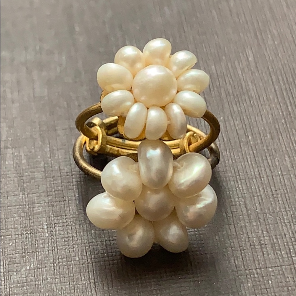 Adjustable Pearl rings on gold plated silver